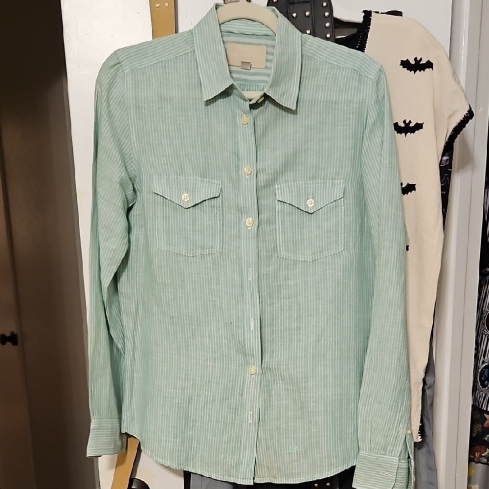 Banana Republic Mint Striped Soft Wash Shirt